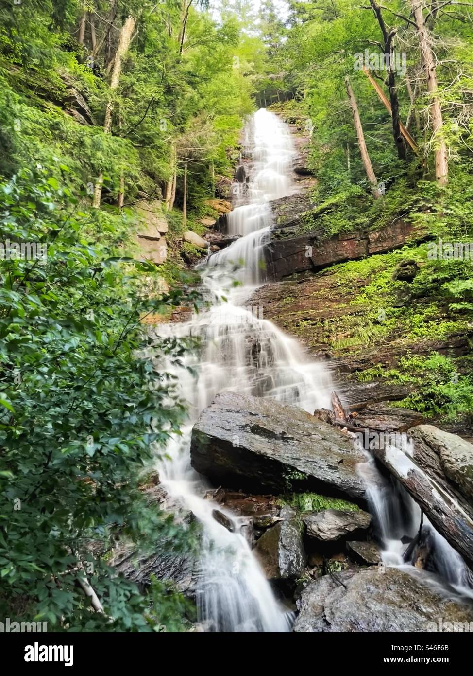 Lye Brook Falls in Manchester, Vermont. Stock Photo