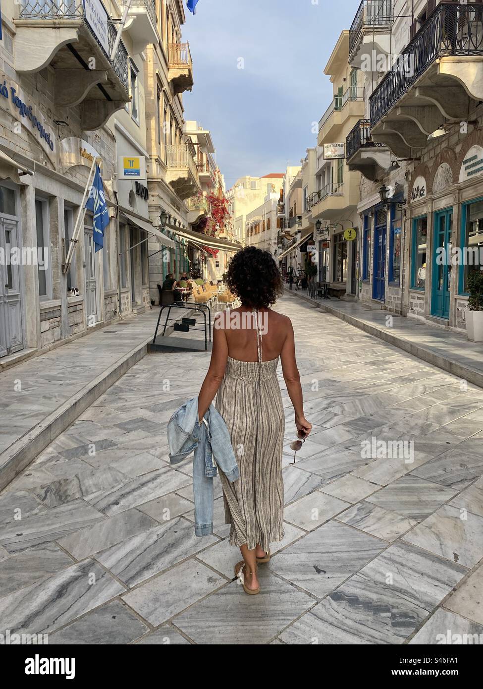 Walking the marble streets of Syros Ermoupoli Greece - Smartphone Captured Stock Image