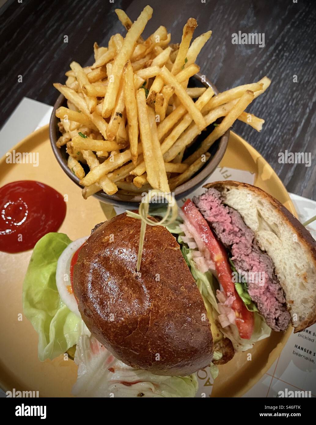 American burger and fries - Smartphone Captured Stock Image
