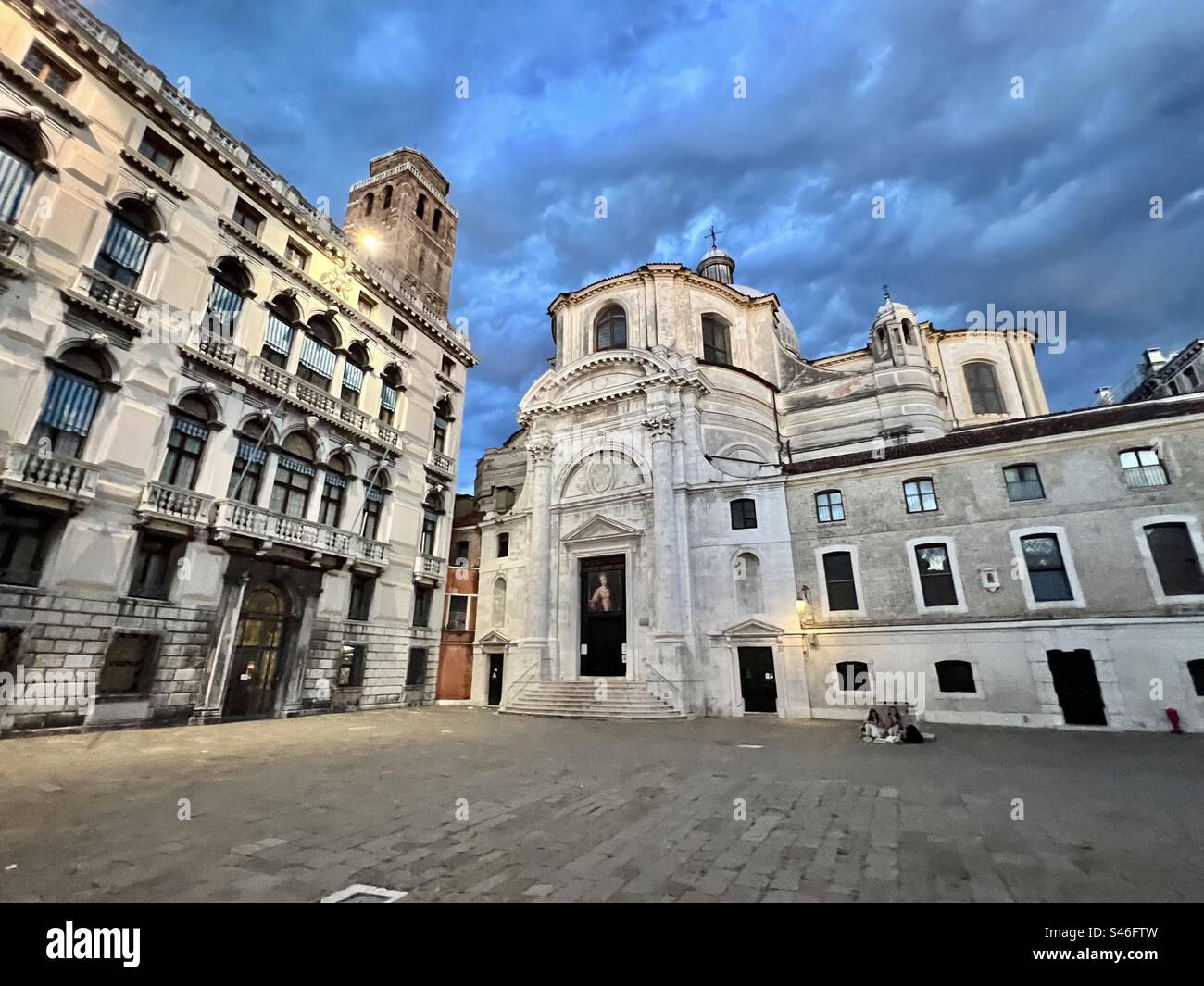 Palazza Labia next to the Chiesa San Geramia e Lucia under a summer night sky in the Cannaregio district, Venice - Smartphone Captured Stock Image