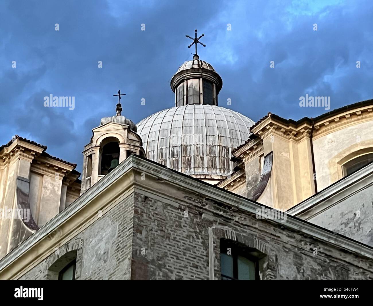 The dome atop the Chiesa San Geremia church against the night sky in Venice, IT - Smartphone Captured Stock Image