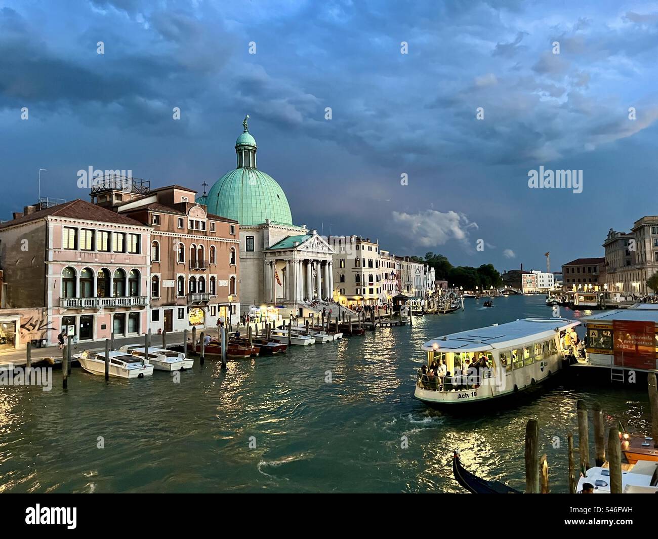 Chiesa di San Simeon Picollo vowed across the Grand Canal in the evening in Venice - Smartphone Captured Stock Image