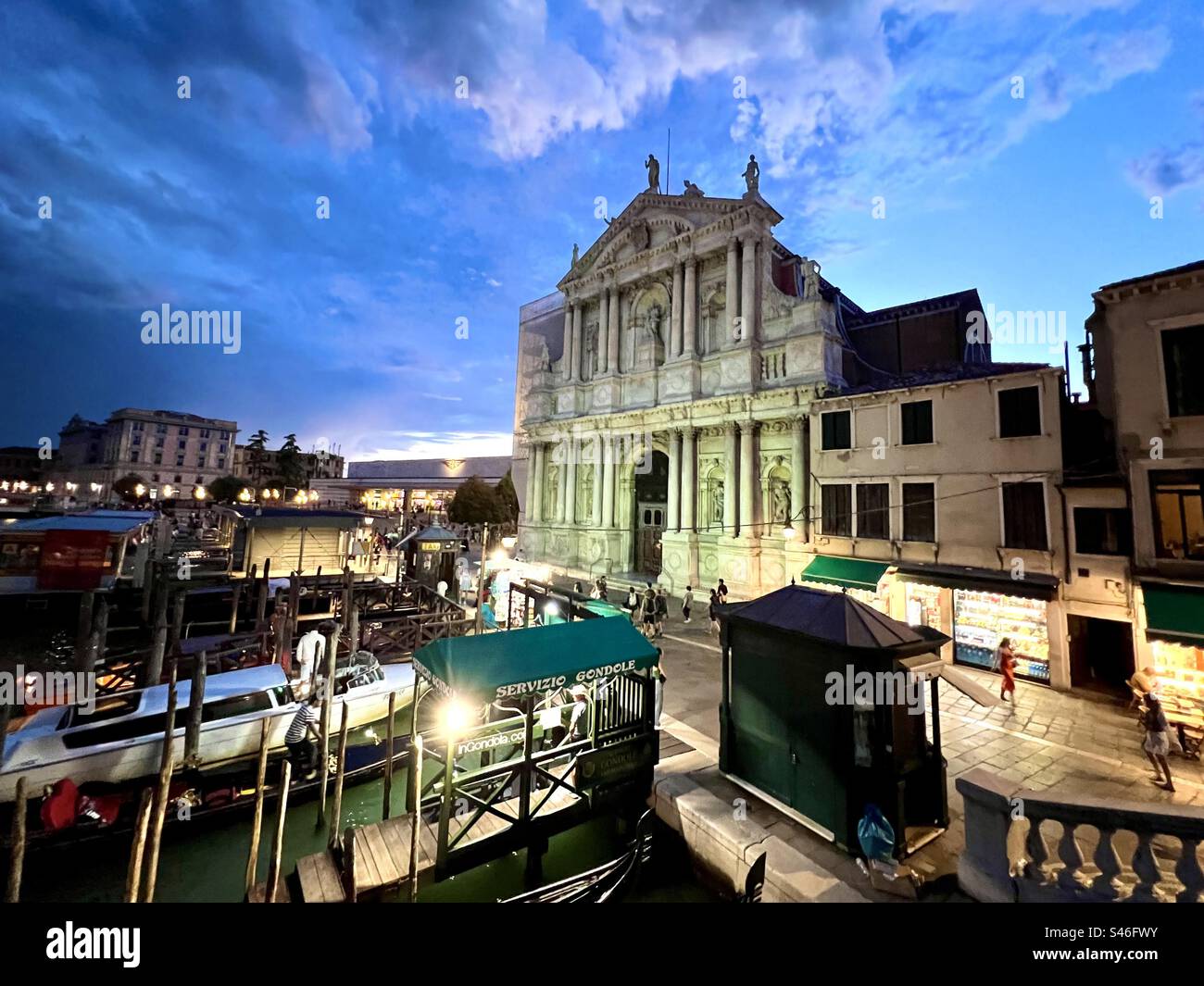 The Roman Catholic Chiesa di Santa Maria di Nazareth at night, viewed from the Ponte degli Scalzi in Cannaregio district of Venice,IT - Smartphone Captured Stock Image