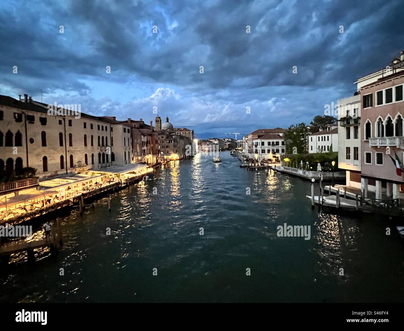 Summer night on the grand Canal in the Santa Croce district of Venice - Smartphone Captured Stock Image