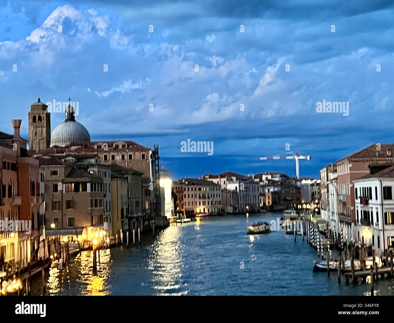 Dramatic evening view on Grand Canal, Santa Croce district, Venice - Smartphone Captured Stock Image Dramatic evening view on Grand Canal, Santa Croce district, Venice - Smartphone Captured Stock Image