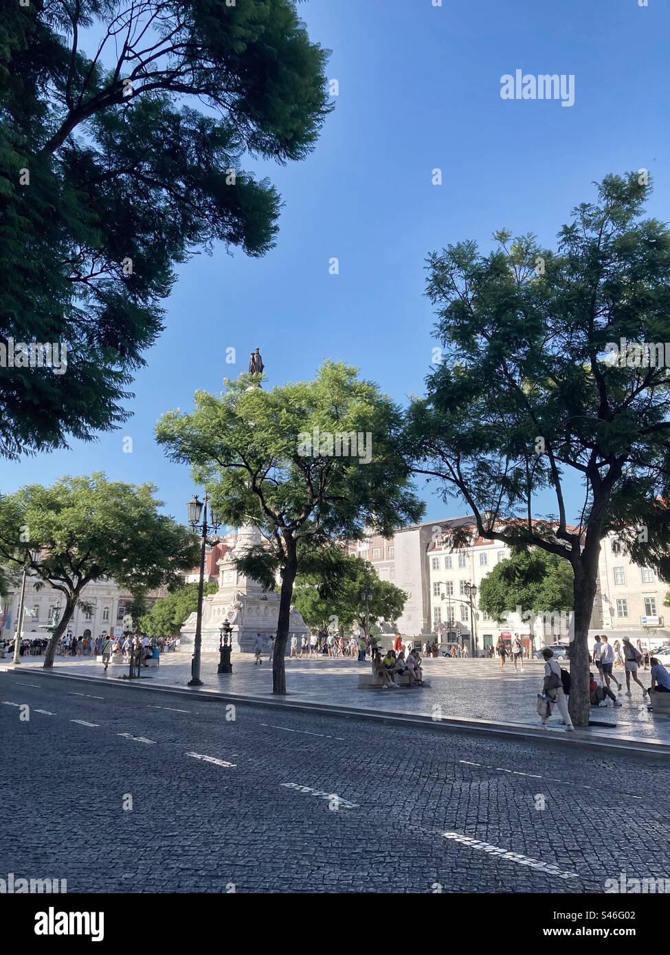 View of Rossio square and D.Pedro IV statue from which the square get the popular name( King Pedro IV square). - Smartphone Captured Stock Image