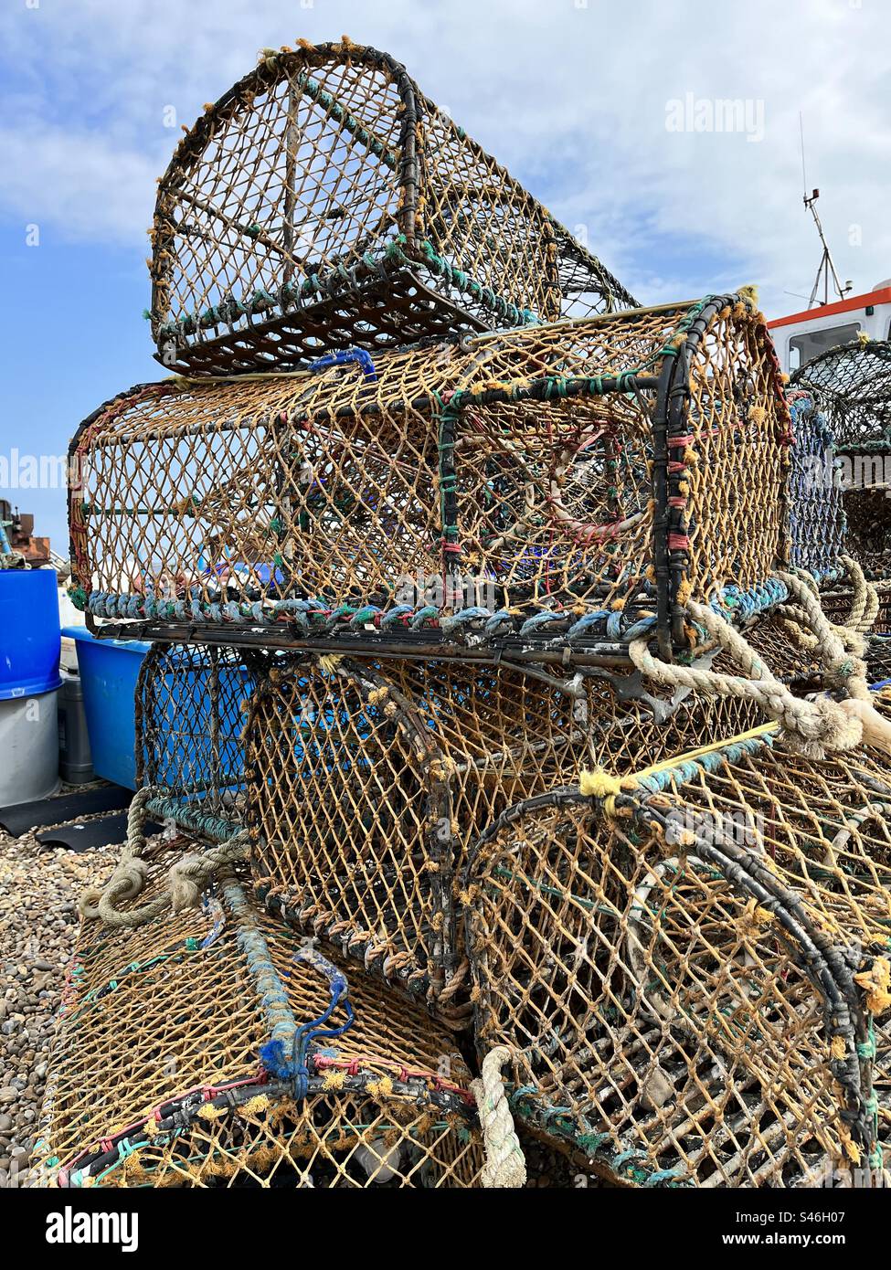 Lobster / crab traps on beach Stock Photo Alamy