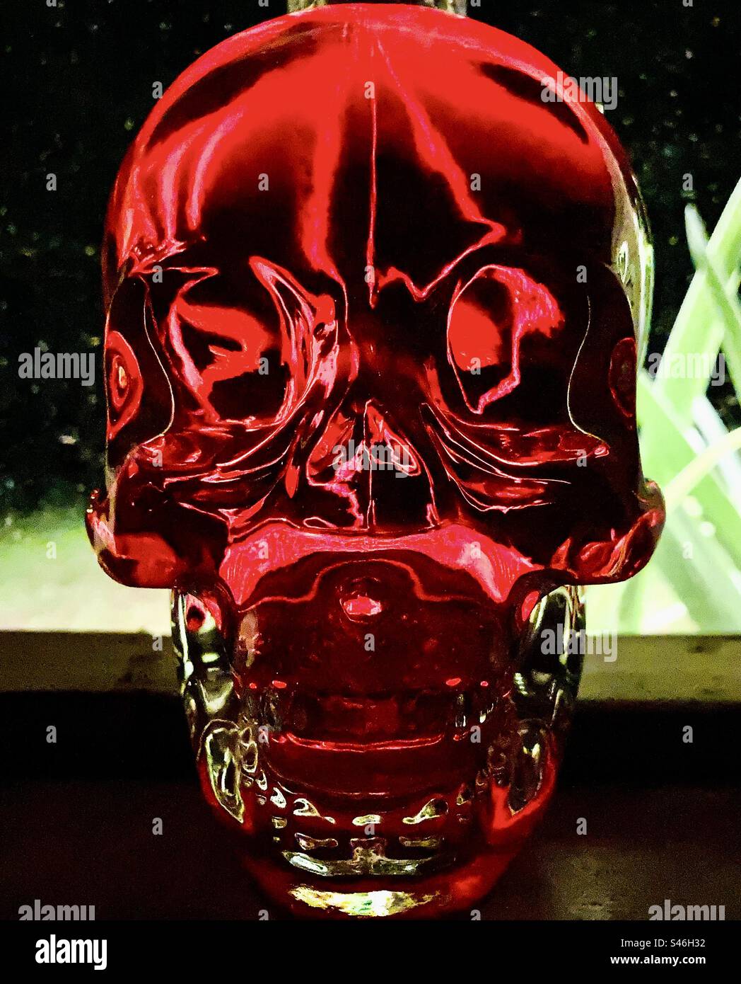 Glass skull filled with red liquid. - Smartphone Captured Stock Image