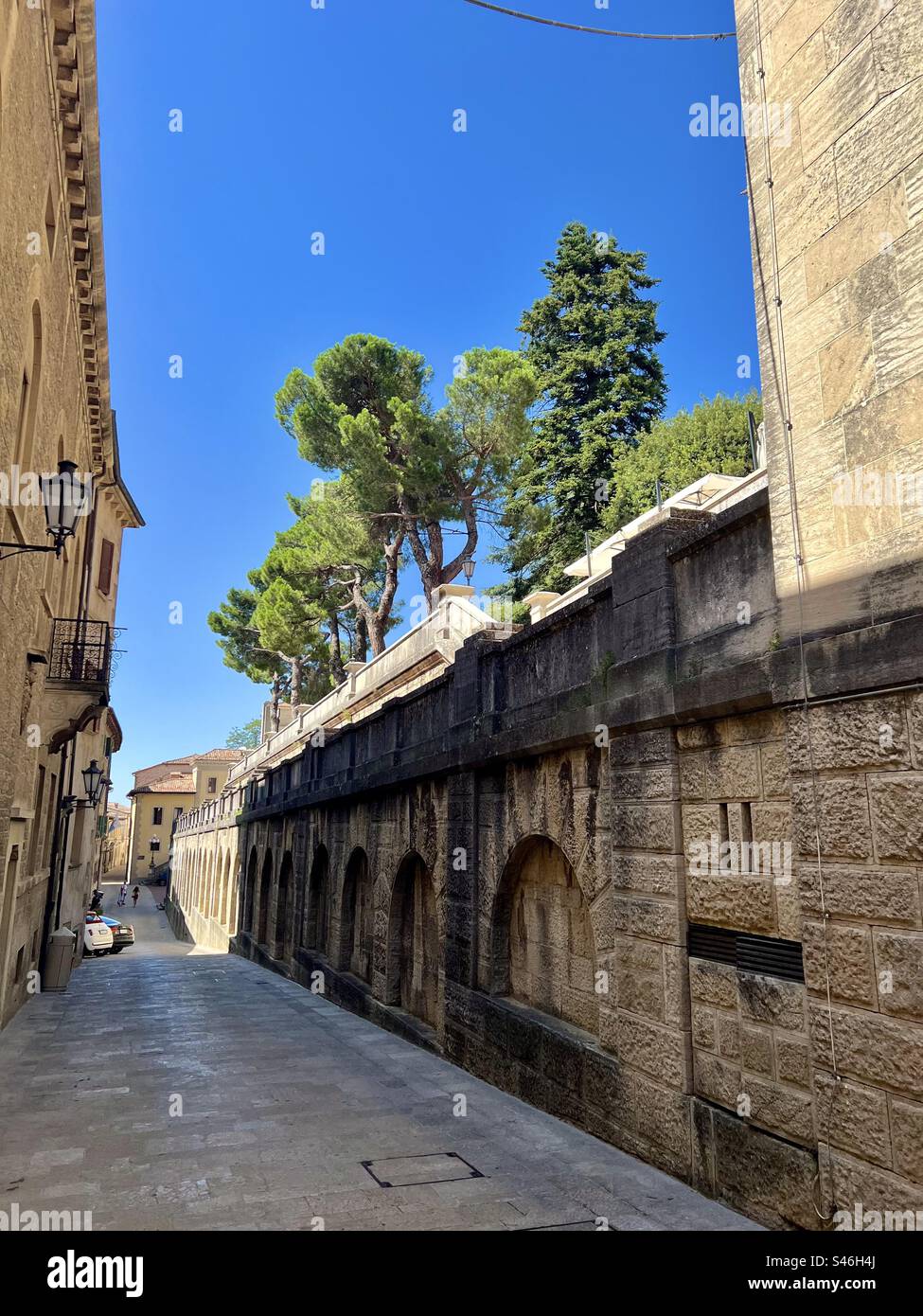 Quiet street, Giardino dei Libueni, in Republic of San Marino Stock Photo