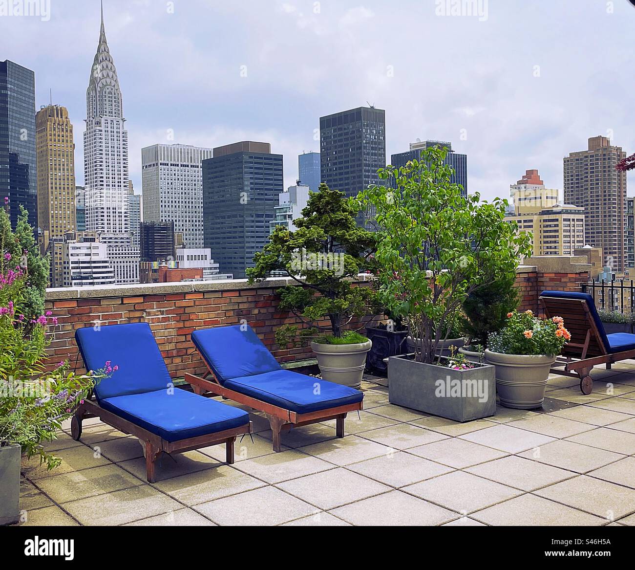 New York City,s midtown skyline as seen from a luxury apartment house roof deck, 2023, USA - Smartphone Captured Stock Image