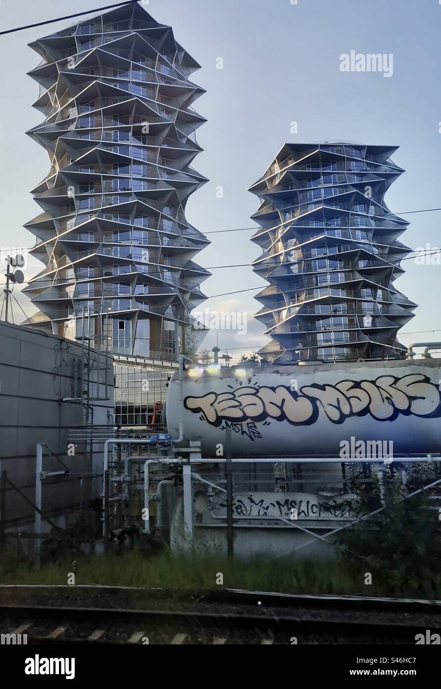 Kaktus residential towers in Copenhagen, Denmark. - Smartphone Captured Stock Image