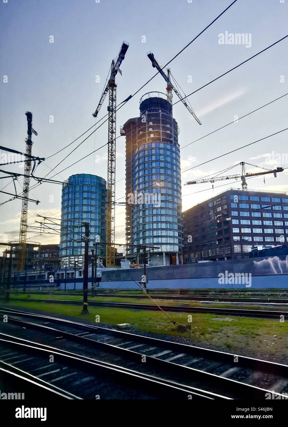 Modern new buildings under construction in Copenhagen, Denmark. - Smartphone Captured Stock Image