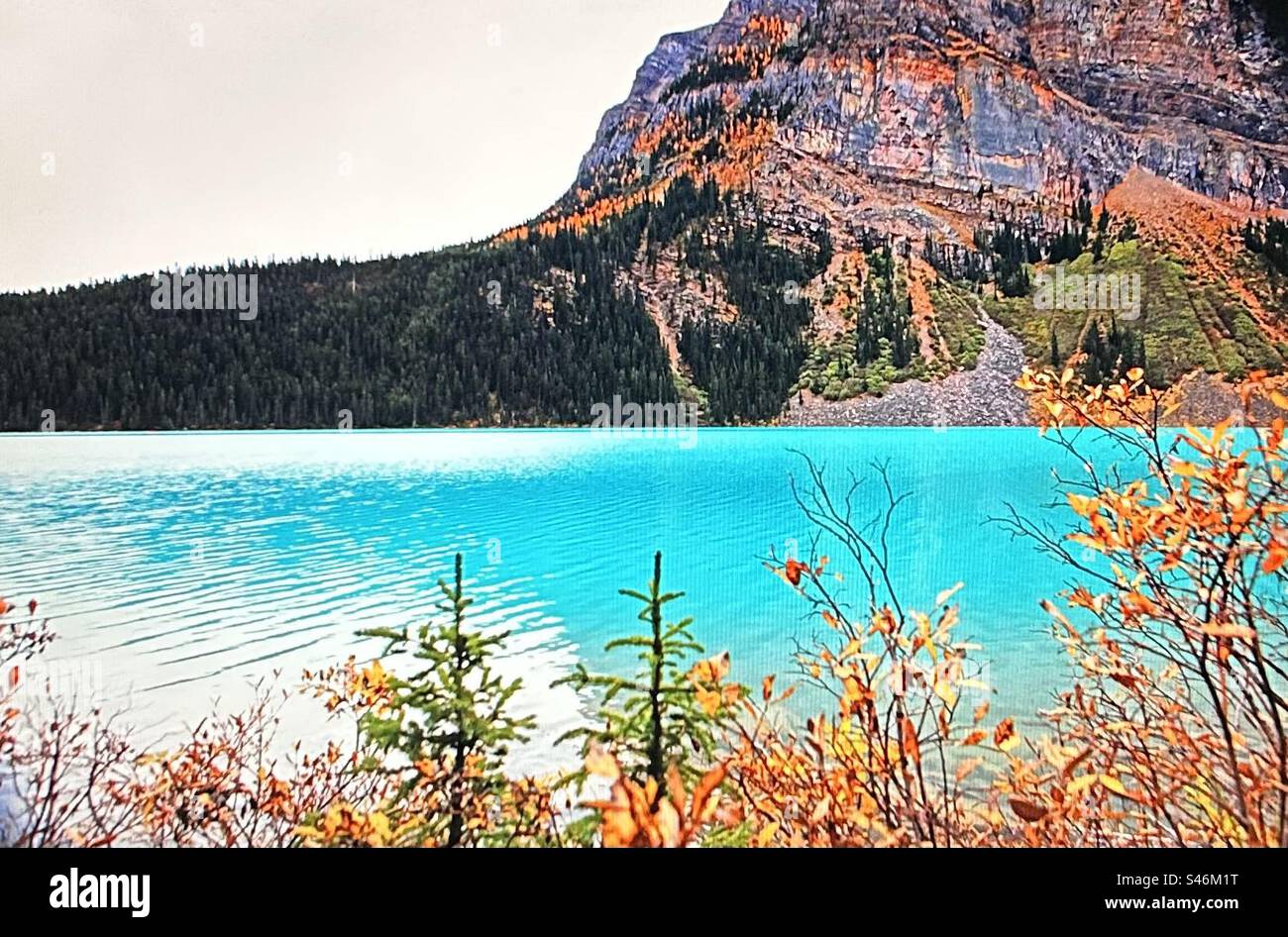 Lake Louise and Fairview Mountain, Banff National Park, Alberta, Canada, autumn, colours - Smartphone Captured Stock Image