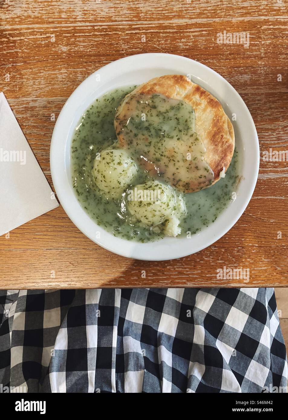Pie, mash and Liquor from Goddards at Greenwich, London Stock Photo