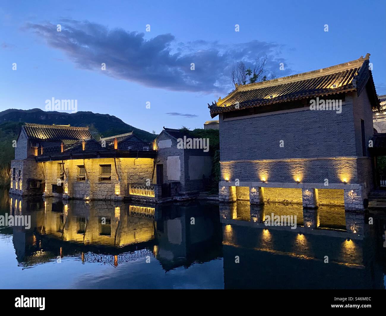 Night in Gubei Water Town near Beijing, China. - Smartphone Captured Stock Image