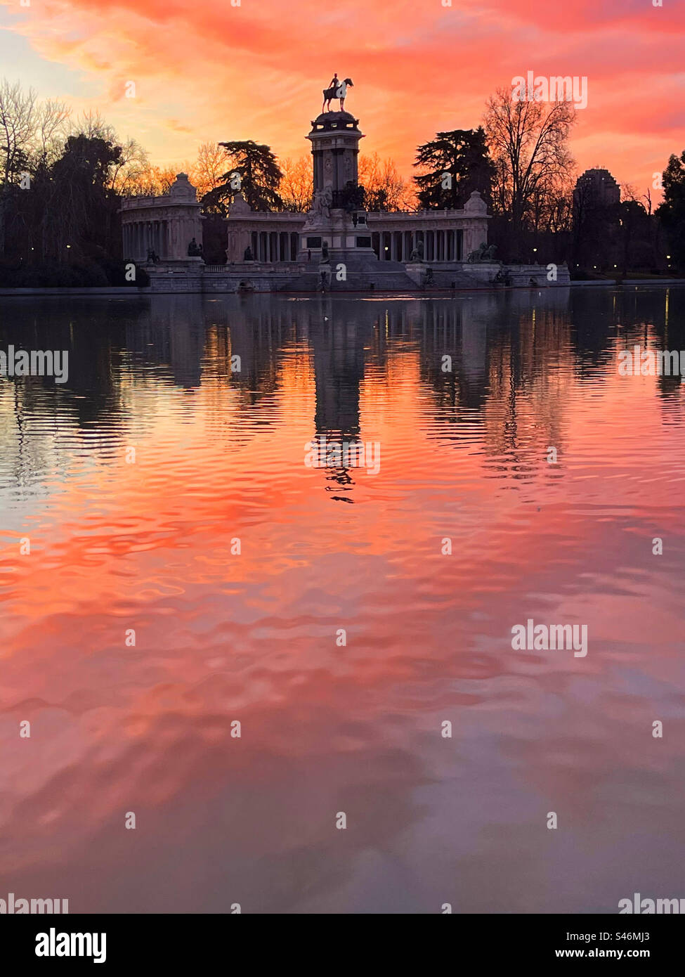 Pond at dawn. El Retiro park, Madrid, Spain. - Smartphone Captured Stock Image