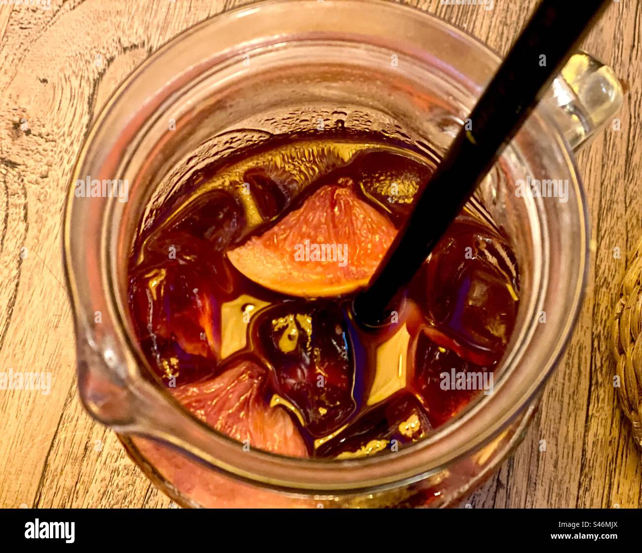 Red sangria, a traditional Portuguese alcoholic drink made with fruit. Comporta, Portugal, 2023. - Smartphone Captured Stock Image