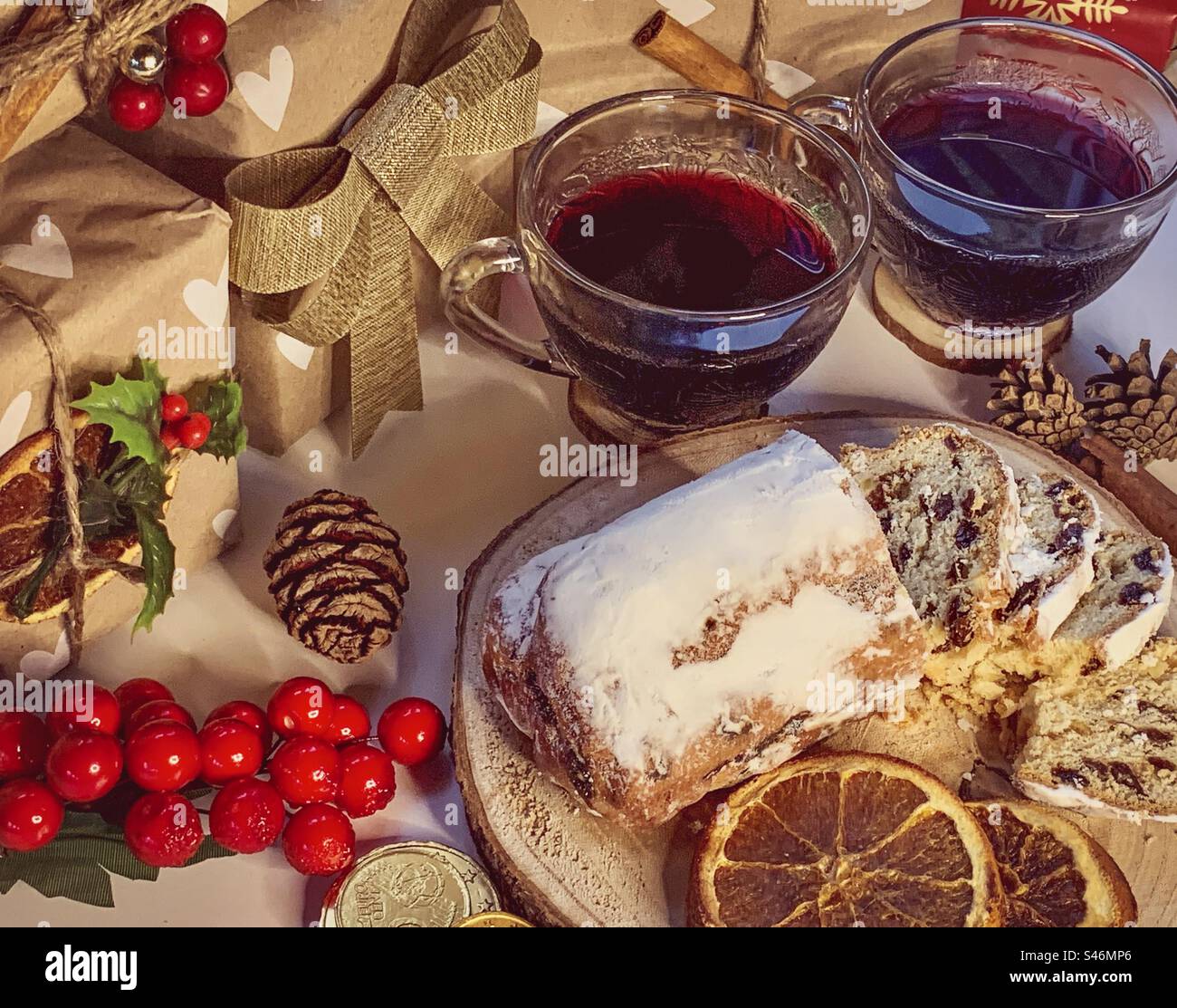 Mulled wine, stollen & Christmas gifts - Smartphone Captured Stock Image