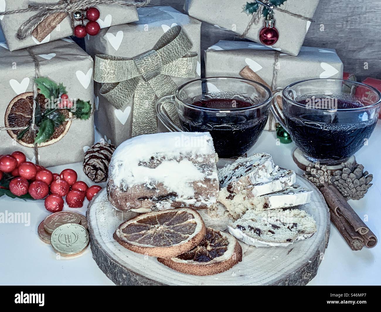 Mulled wine, stollen & gifts - Smartphone Captured Stock Image