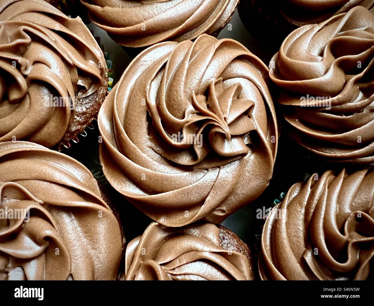 Chocolate cupcakes viewed from above Stock Photo