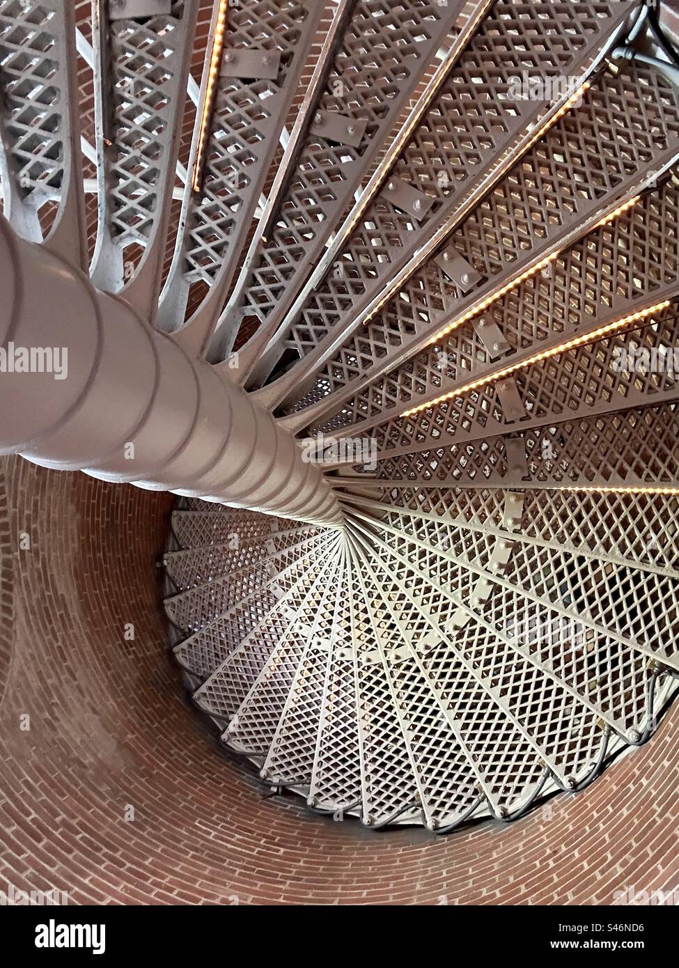 The interior spiral staircase of a Cape May light house Stock Photo