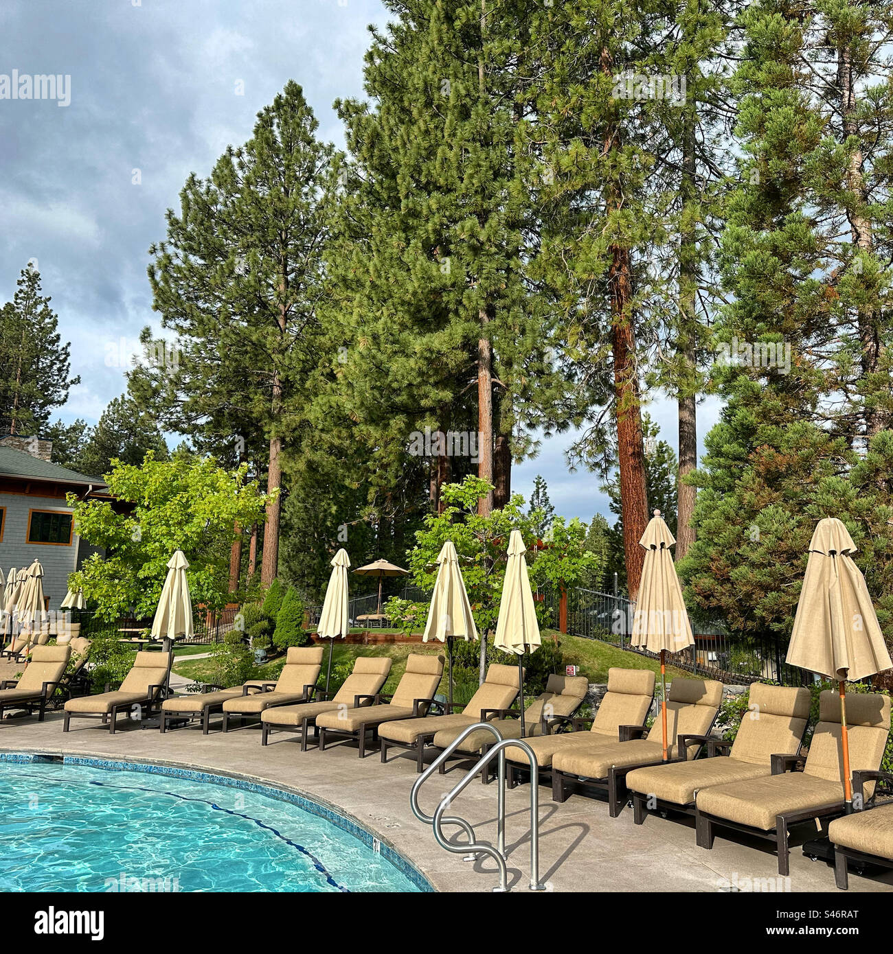 June, 2023, Swimming pool, Hyatt Regency Lake Tahoe Resort Spa and Casino, Incline Village, Nevada, United States Stock Photo