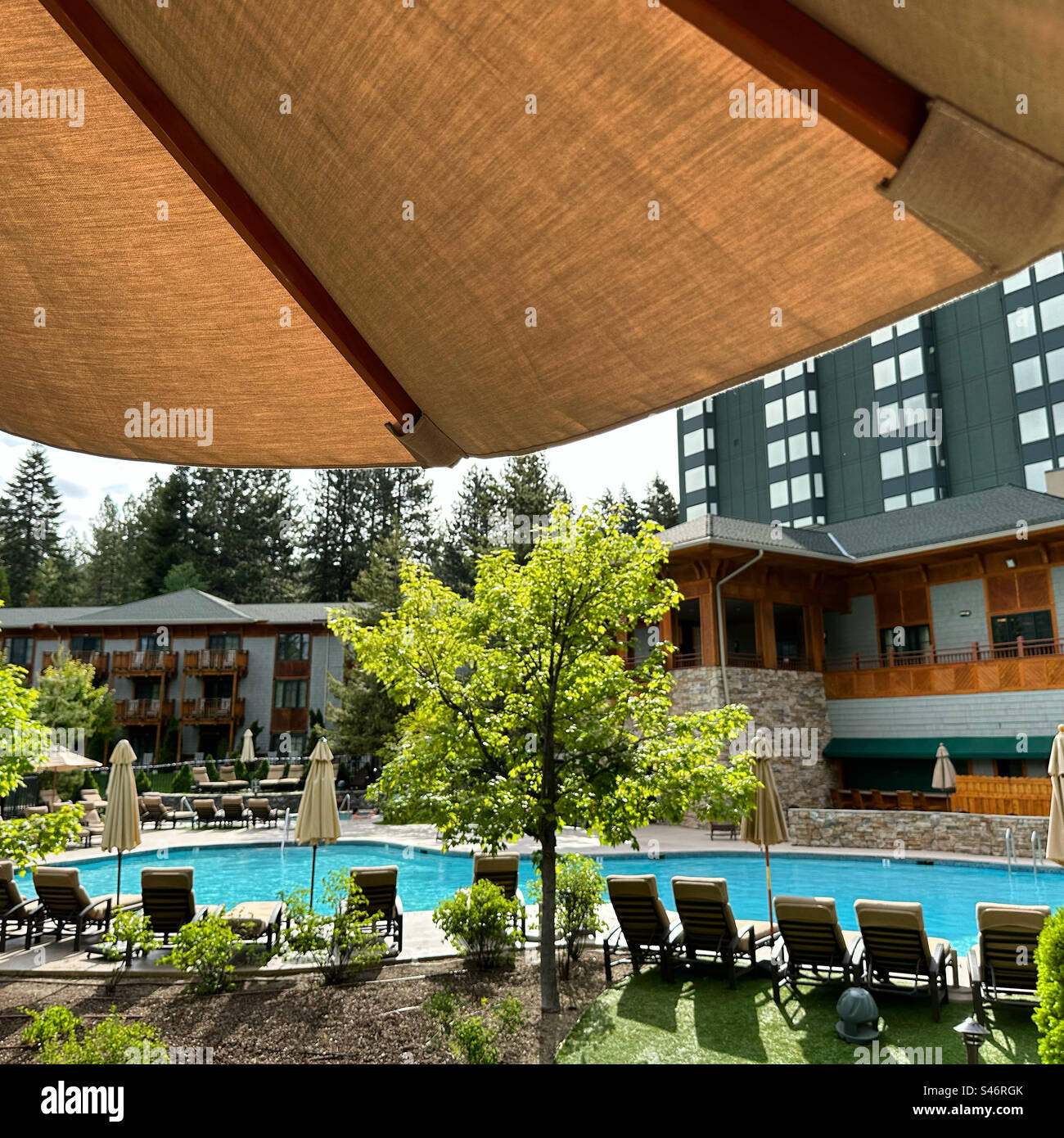 June, 2023, Swimming pool, Hyatt Regency Lake Tahoe Resort Spa and Casino, Incline Village, Washoe County, Nevada, United States Stock Photo