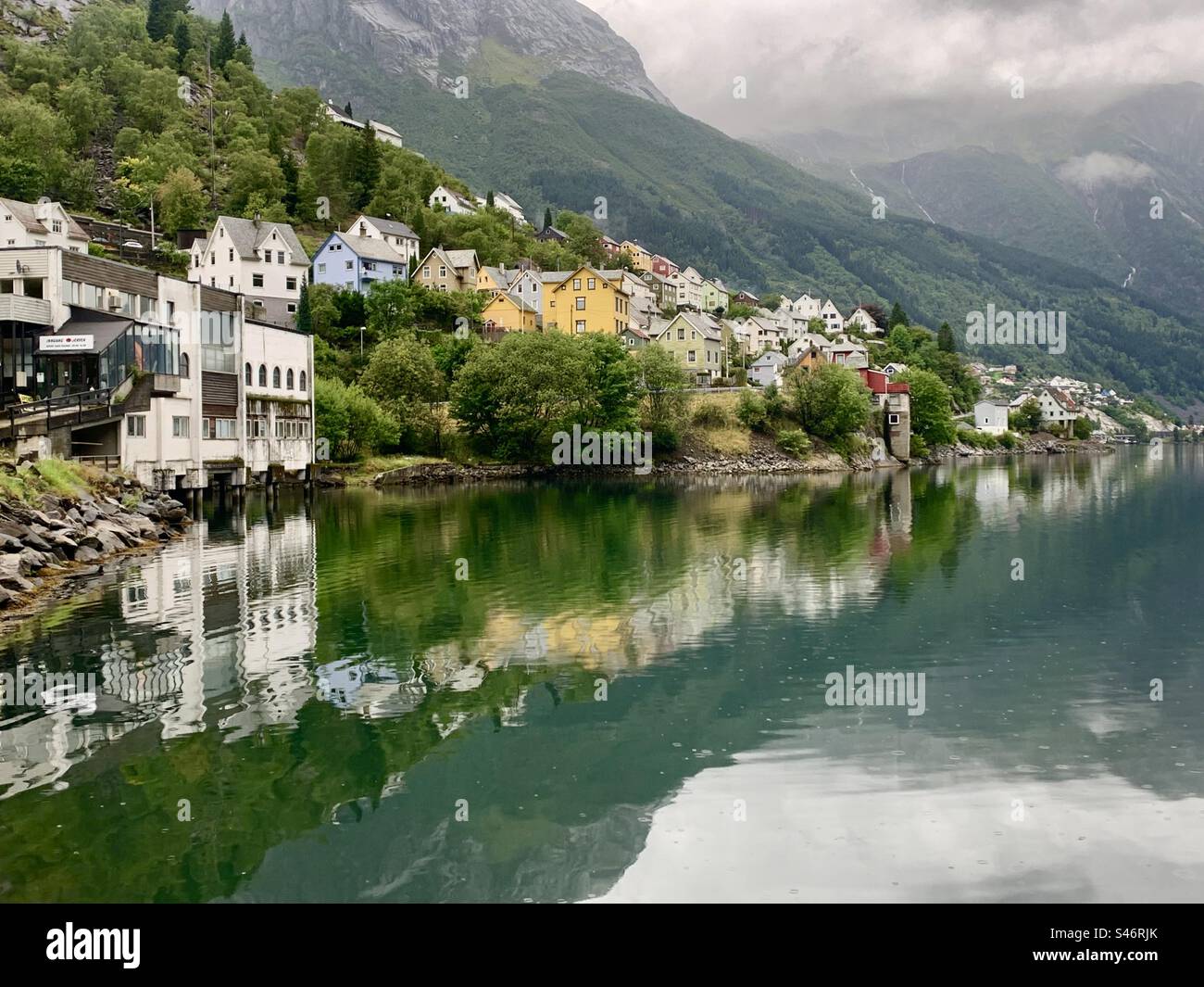 Reflection of Houses in Odda Norway - Smartphone Captured Stock Image
