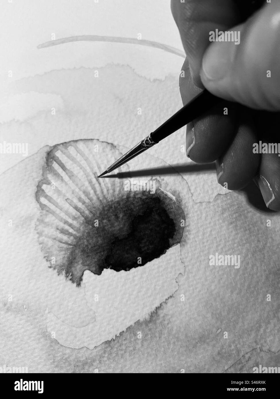 Artist Katherine Masters paints a watercolour. Lisbon, Portugal 2023. - Smartphone Captured Stock Image