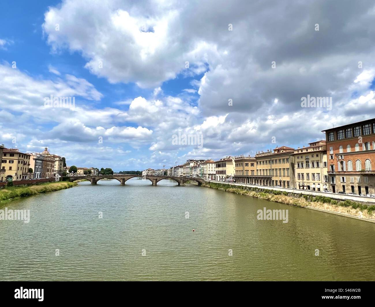 Ponte Alla Carraia bridge is a five arch bridge spanning the Arno River in Florence, Italy. - Smartphone Captured Stock Image