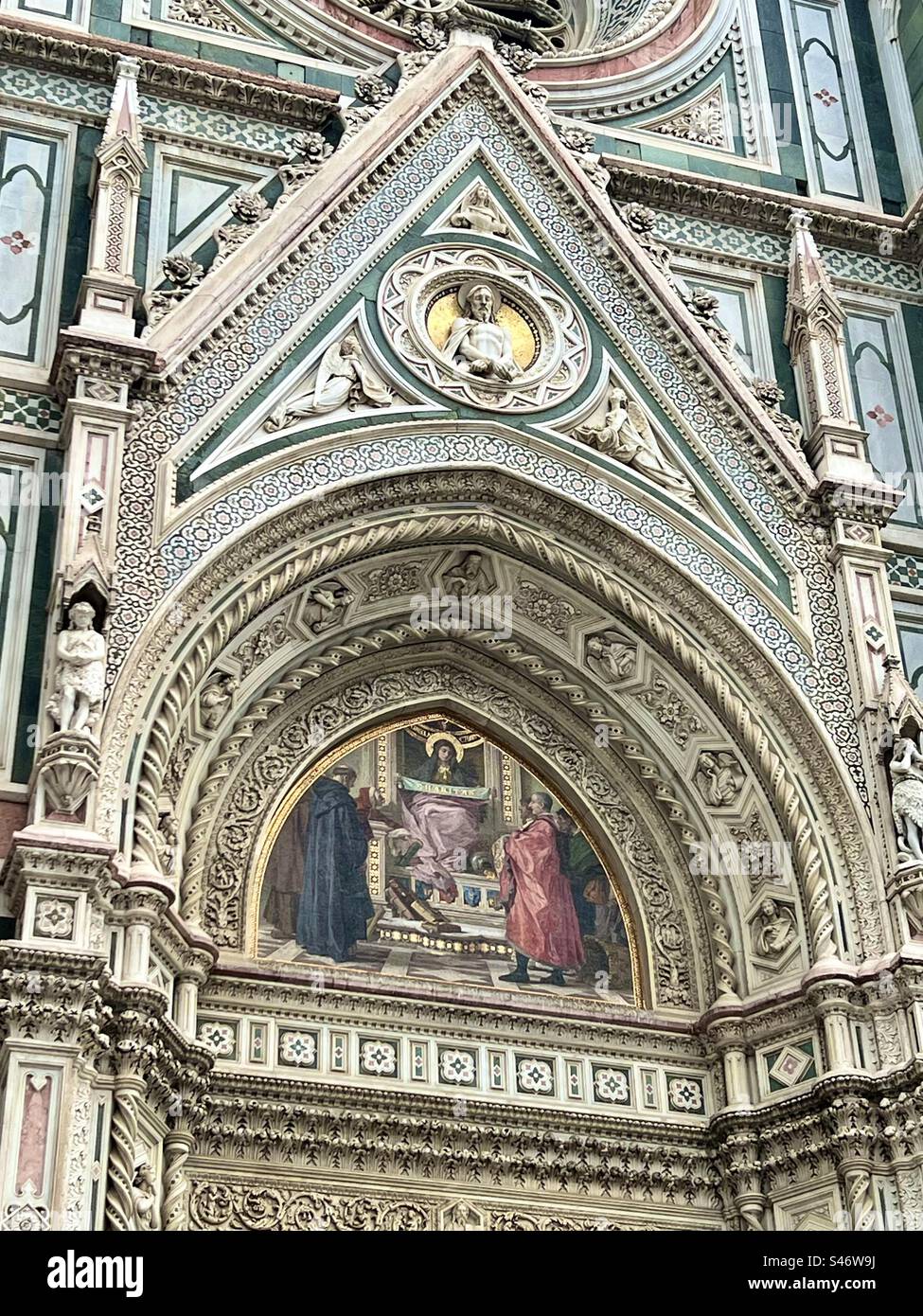 Beautiful detailed architecture on Cathedral of Santa Maria del Fiore in Florence, Italy - Smartphone Captured Stock Image