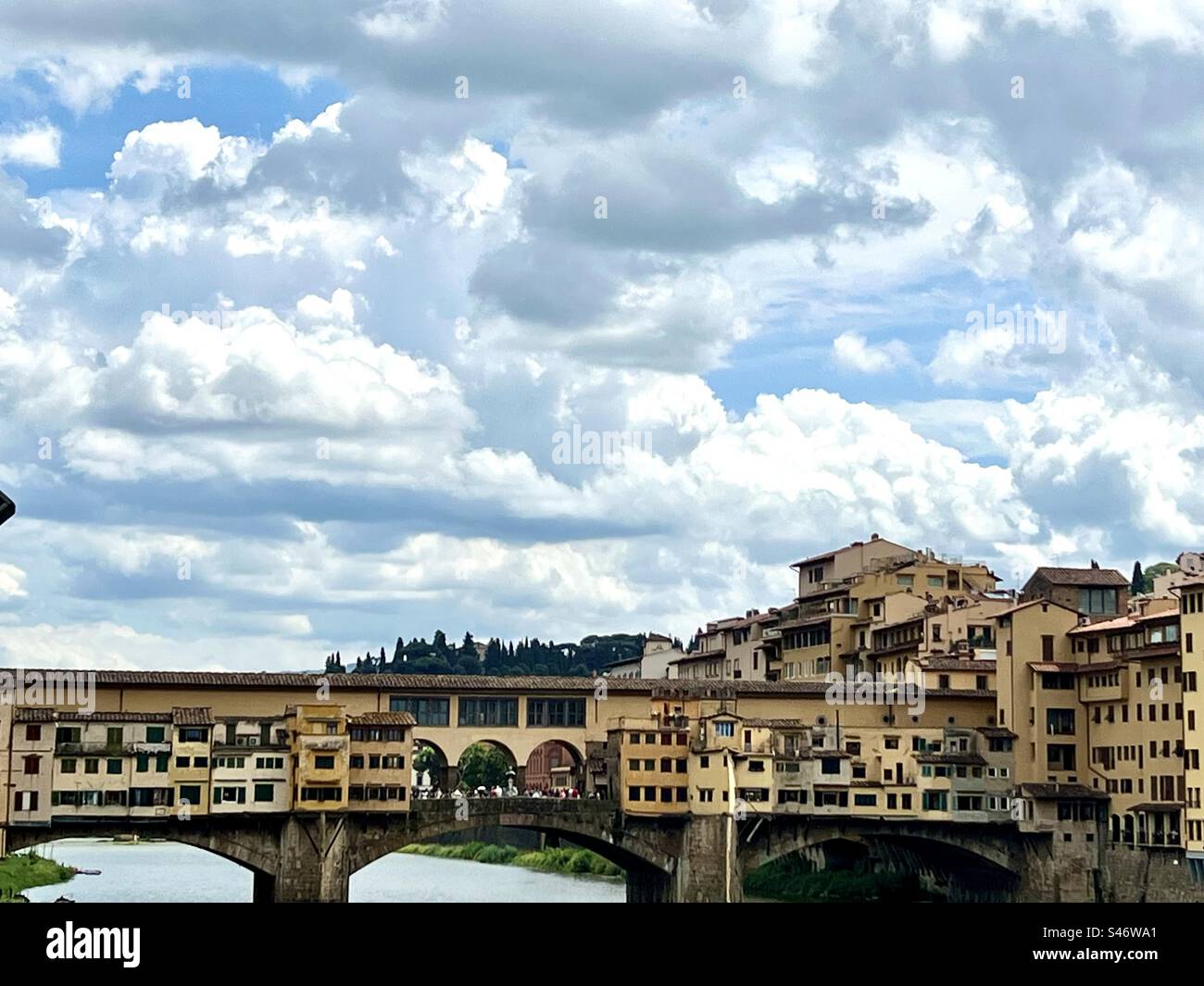 Ponte Vecchio is the oldest bridge spanning the Arno River in Florence, Italy. - Smartphone Captured Stock Image
