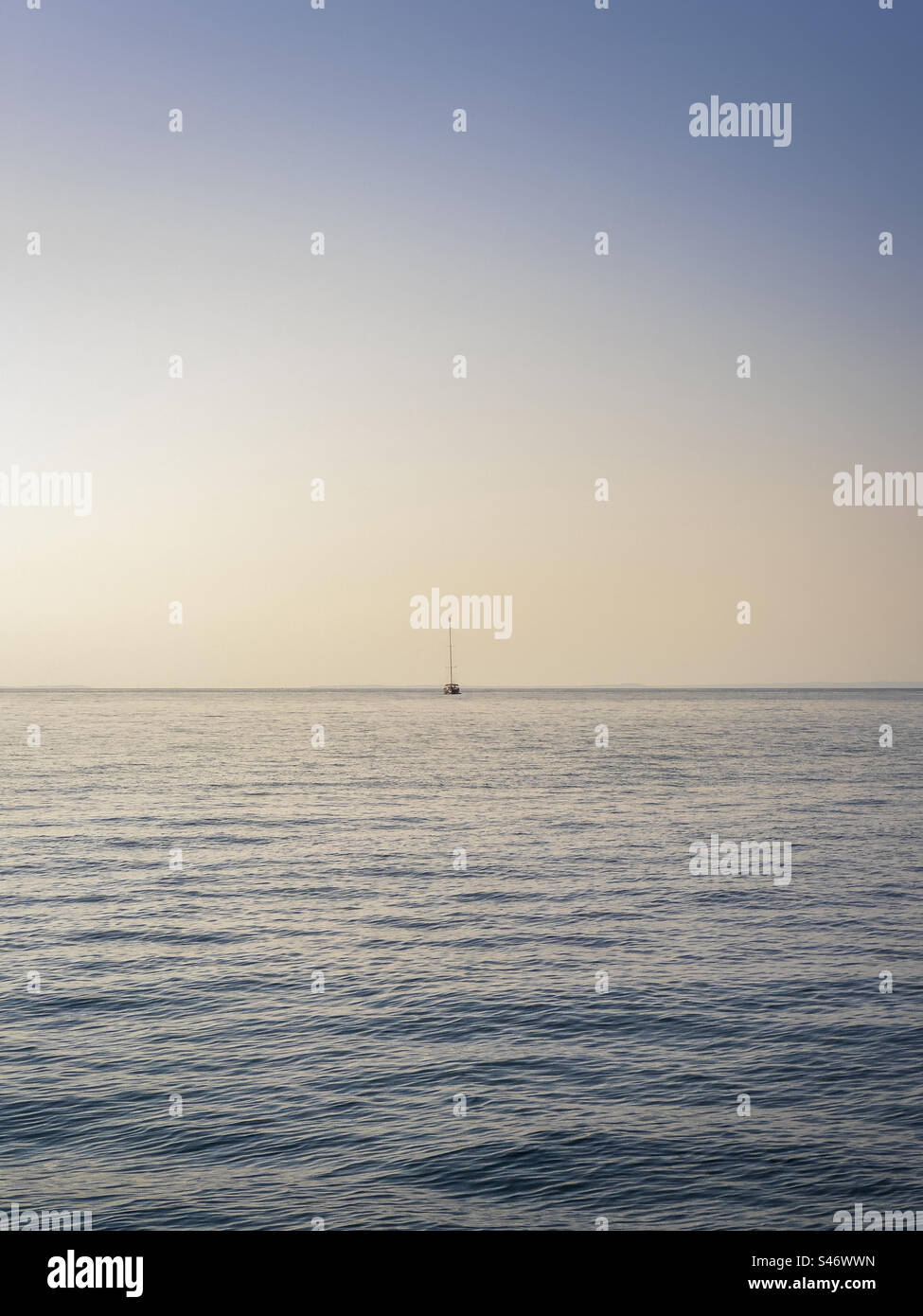 Tiny yacht on the horizon. Adriatic Sea. - Smartphone Captured Stock Image