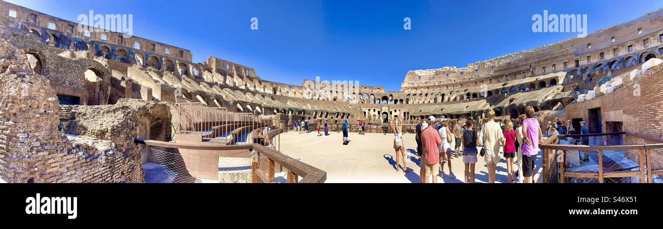 Panoramic view inside the Roman Colosseum. - Smartphone Captured Stock Image