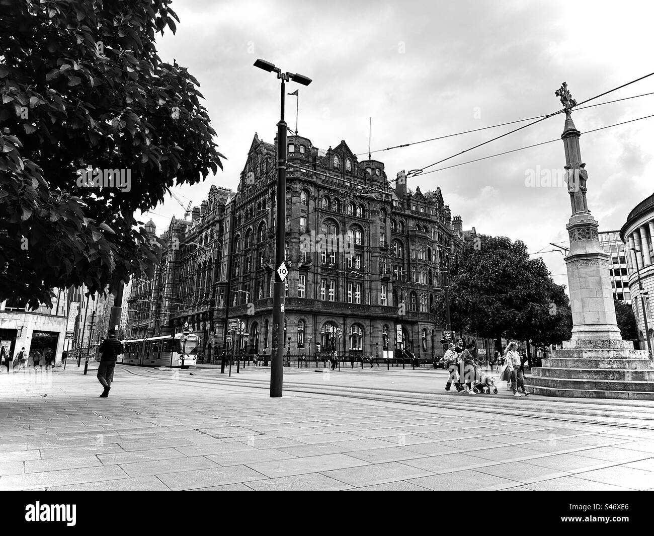 St Peter’s square, Manchester Black and white Stock Photo
