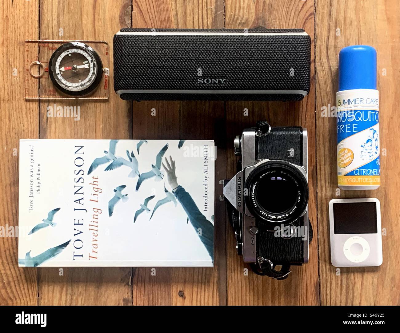 Travel items flat lay - Smartphone Captured Stock Image