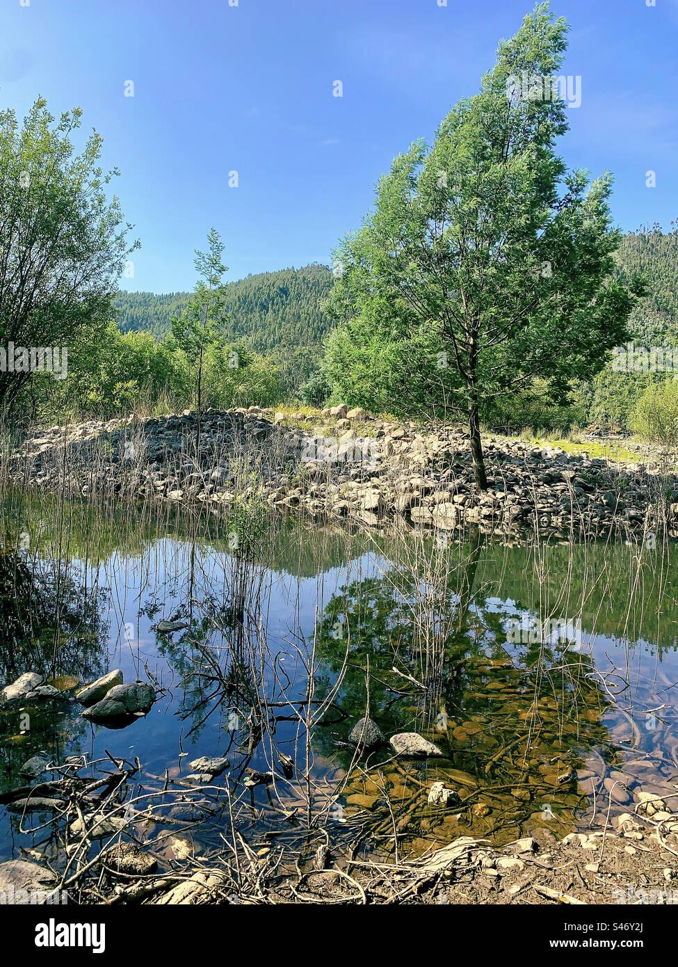 Springtime on the Zêzere river at Arega, Portugal - Smartphone Captured Stock Image