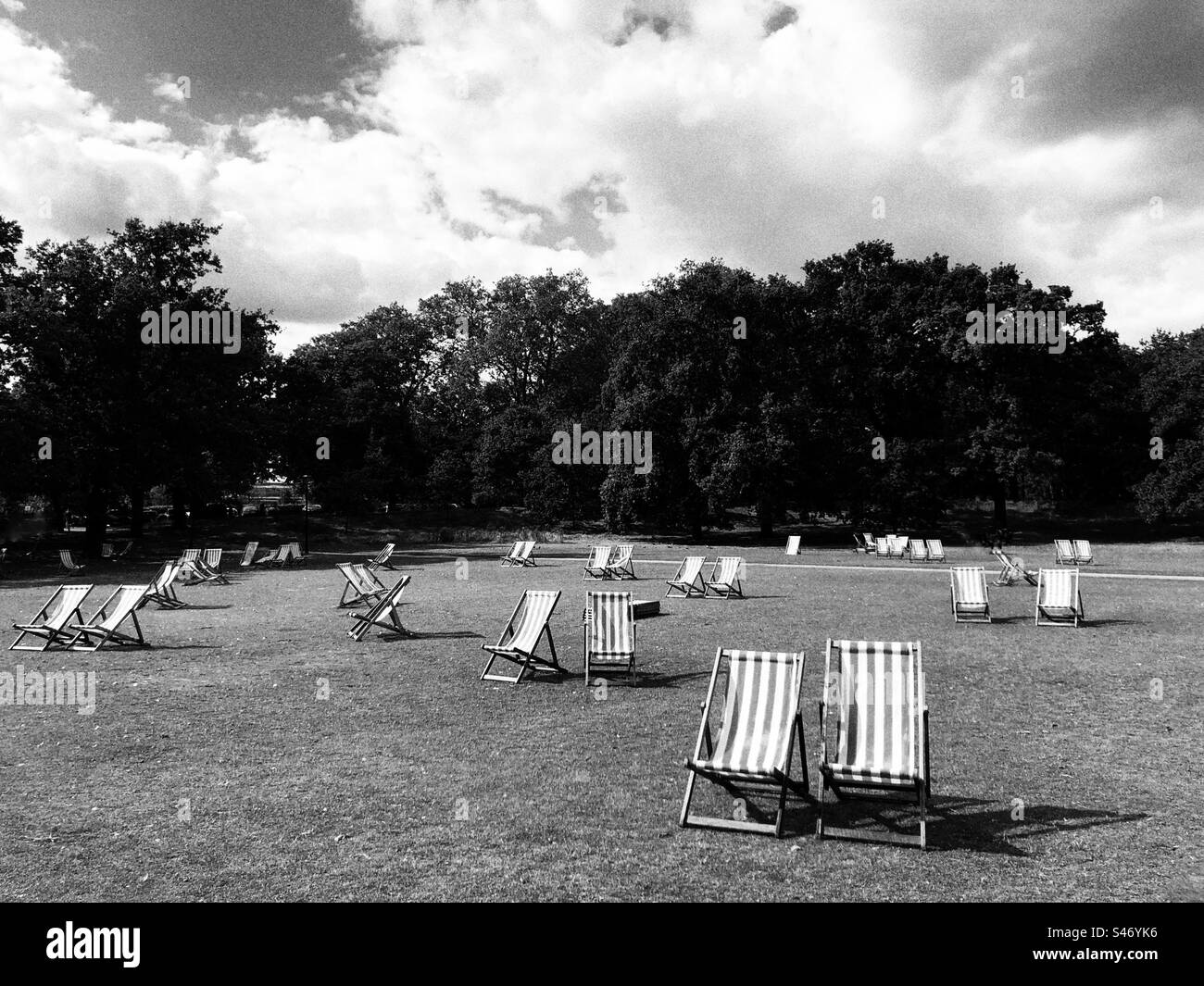 Folding deck chairs in park - Smartphone Captured Stock Image