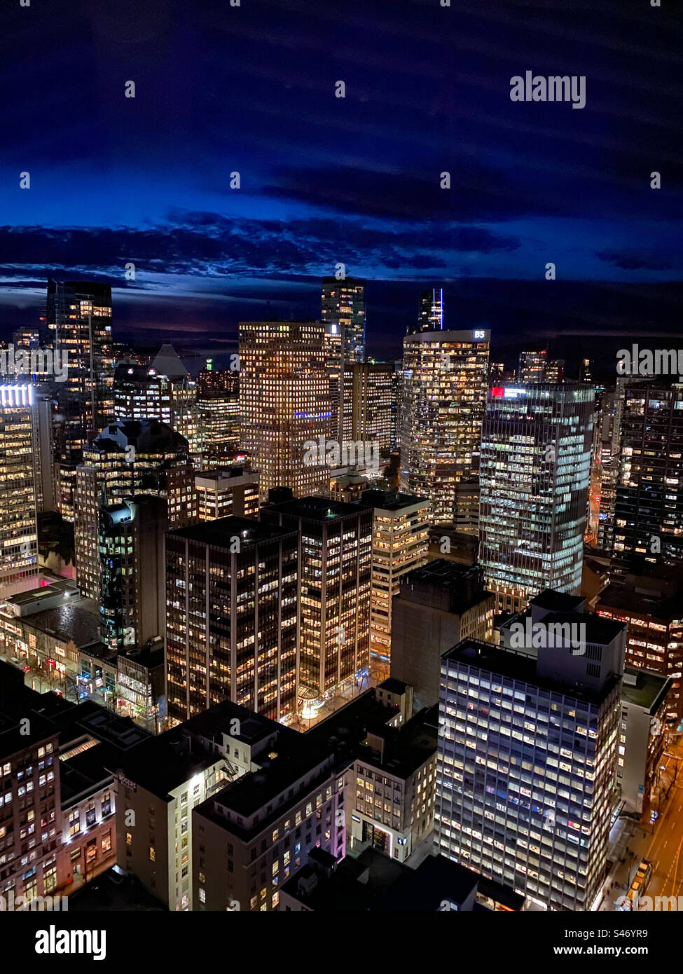 Downtown Vancouver BC cityscape at night. - Smartphone Captured Stock Image