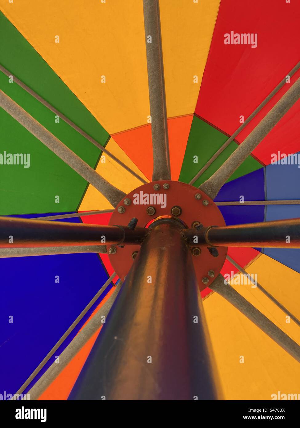 View from below on the roof of a colorful carrousel - Smartphone Captured Stock Image