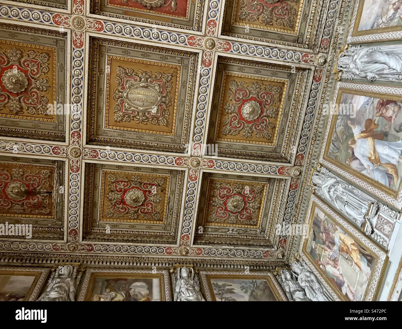 Frescoes on a ceiling in a museum gallery of the Vatican - Smartphone Captured Stock Image