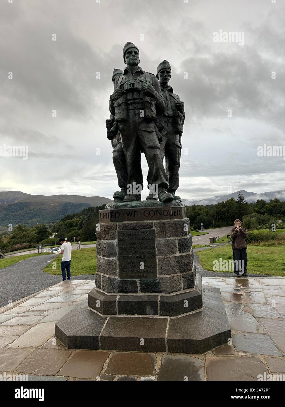 Commando Memorial at Spean Bridge, near Fort William in Scotland. The memorial facing towards Ben Nevis, the tallest mountain in the UK. - Smartphone Captured Stock Image