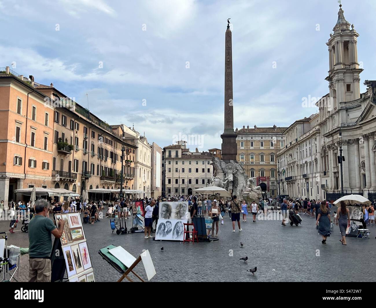 Summertime activity is Navona Square in Rome Stock Photo