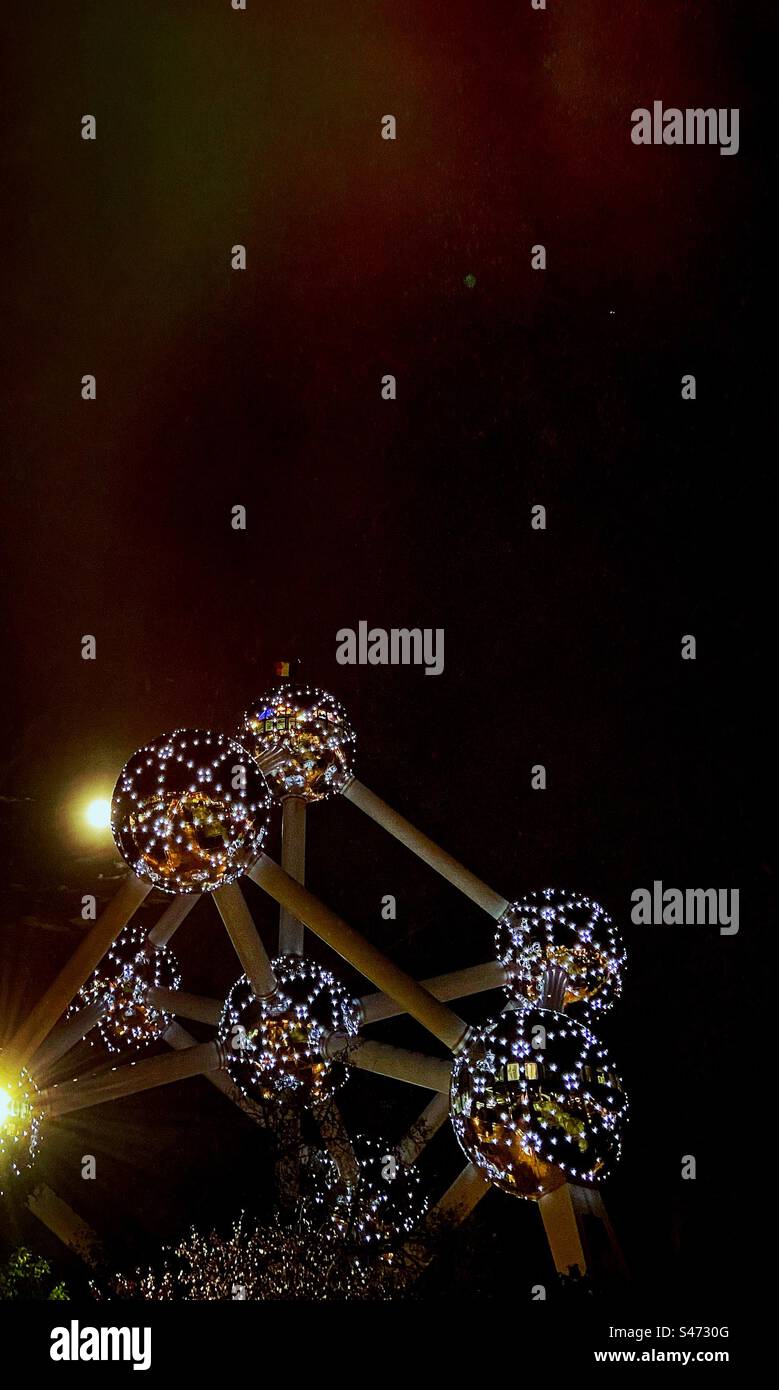 Lit up Atomium, Brussels, Belgium by night - Smartphone Captured Stock Image