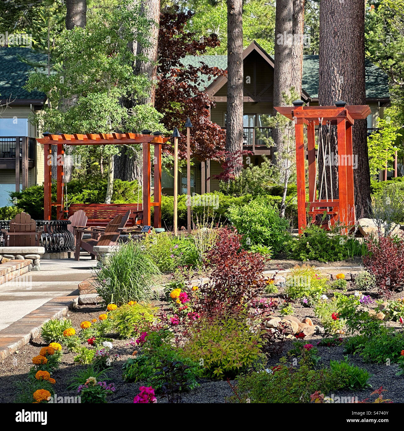 June, 2023, Hotel grounds, Hyatt Regency Lake Tahoe Resort Spa and Casino, Incline Village, Washoe County, Nevada, United States Stock Photo