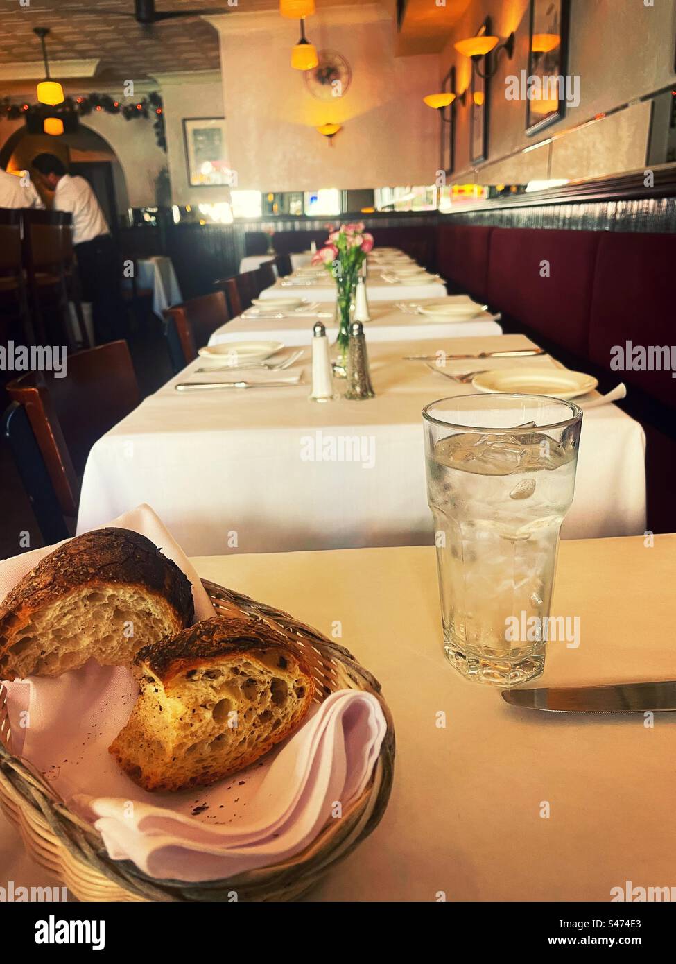 Restaurant interior of bistro Les Amis in SoHo, 2023, New York City, USA - Smartphone Captured Stock Image