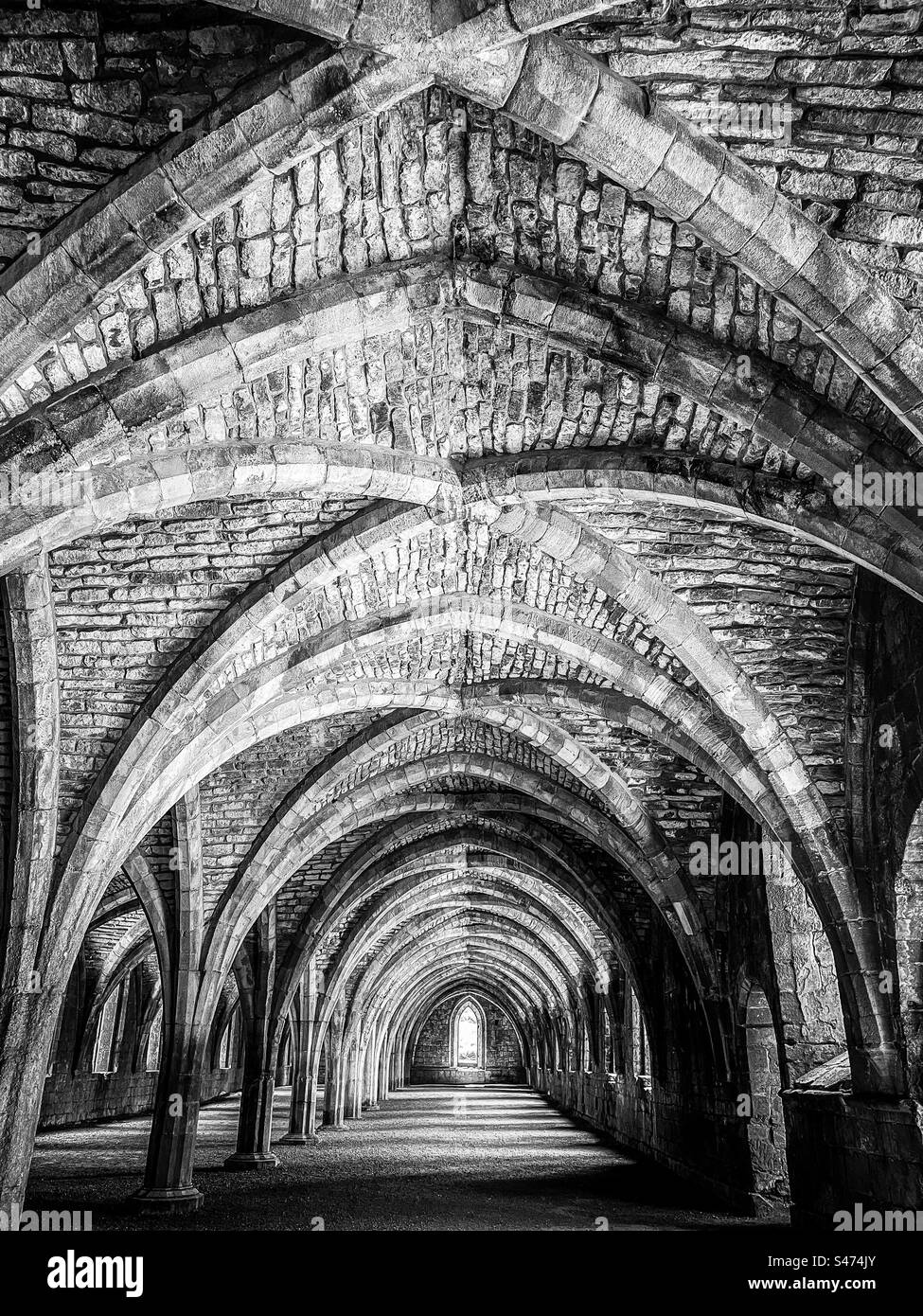 The Great Cloisters at Fountains Abbey, Ripon, North Yorkshire Stock Photo