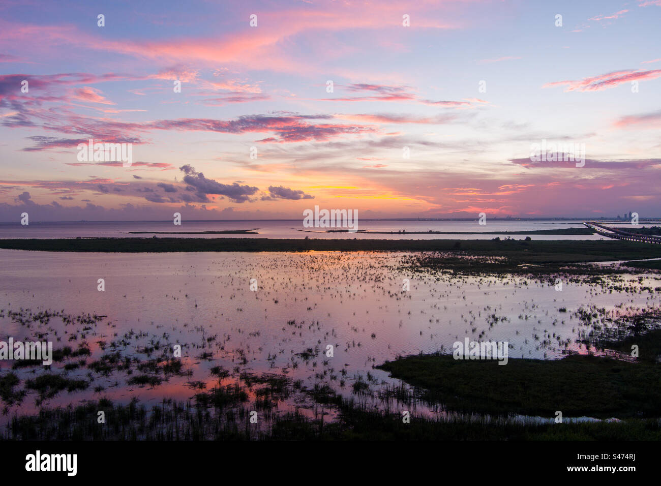Pink sunset on Mobile Bay - Smartphone Captured Stock Image
