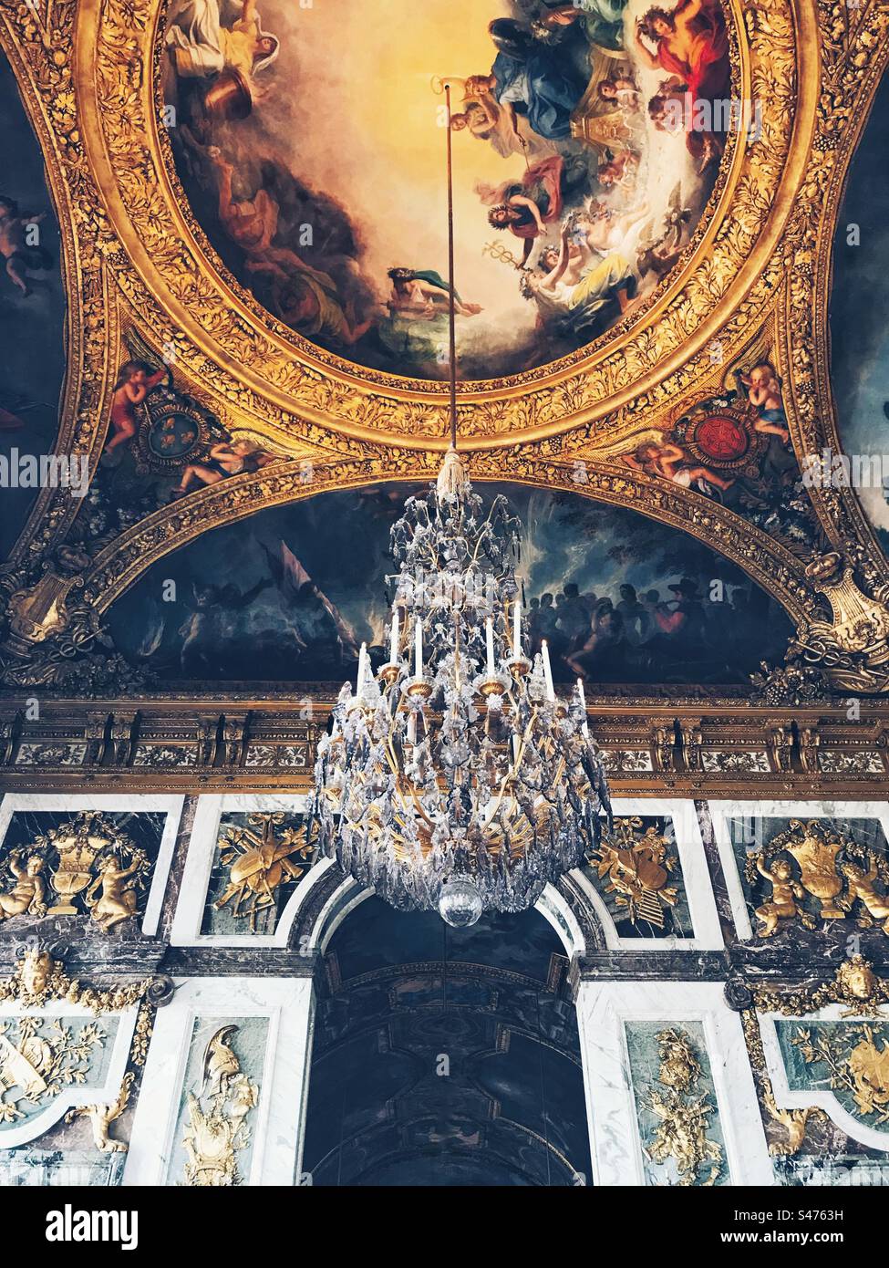 A beautiful interior and ceiling at the Palace of Versailles - Smartphone Captured Stock Image