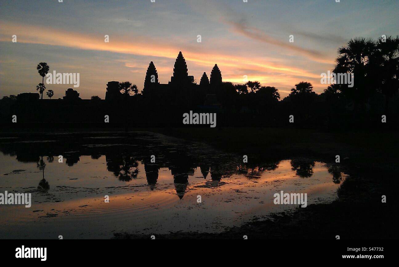 Sunrise at the Angkor Wat temple in Siem Reap, Cambodia - Smartphone Captured Stock Image